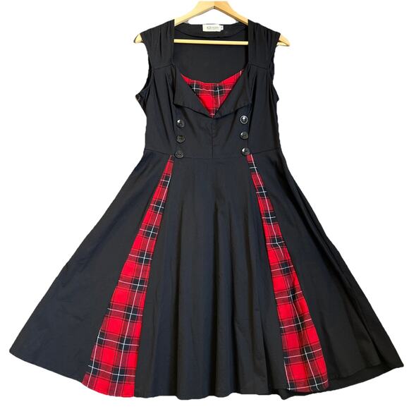 Killreal Dresses & Skirts - KillReal Fit Flare Dress Large Black Red Tartan Retro Pinup Punk Goth 50's Plaid